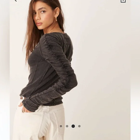 Free people We the Free Hope Pointelle Henley Black NWT - Picture 3 of 4